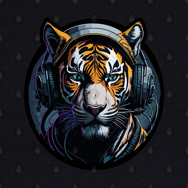 Tiger DJ -Wearing headphones. by Off the Page